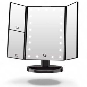 Tri-Fold Lighted Vanity Makeup Mirror 22 LED Touch Dimmable 1X 2X 3X Magnifying
